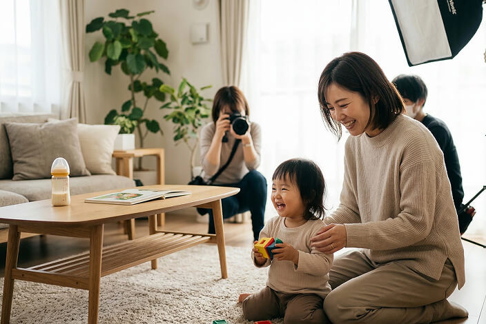子育て・育児関連サービスのママ向け広告用モデル撮影