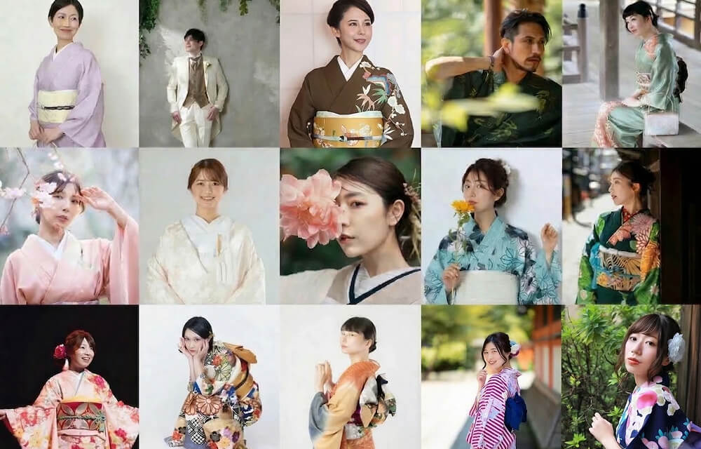 シニアからキッズ・学生、男性着物モデルまで幅広い年齢・性別に対応