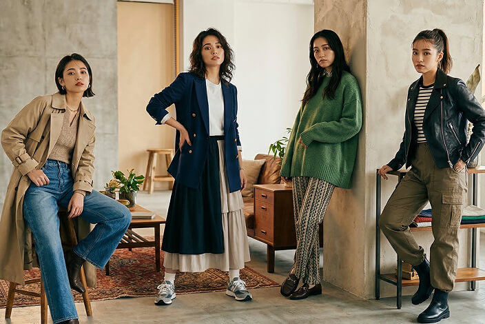 アパレルブランドのシーズンカタログ用大人数モデル撮影